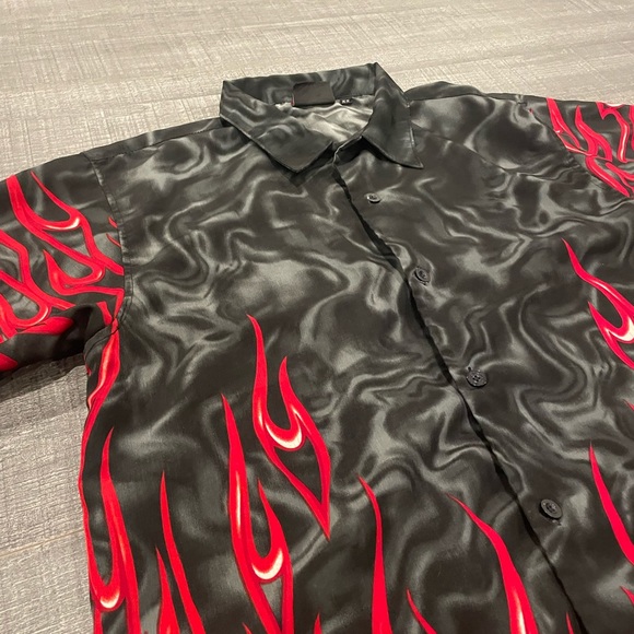 Y2K Flame Short Sleeve Button Up Shirt - Picture 2 of 5